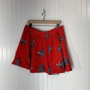 Anthropologie Odille Red Wool Floral Skirt Size 14 Lace Hem Boho Cottagecore